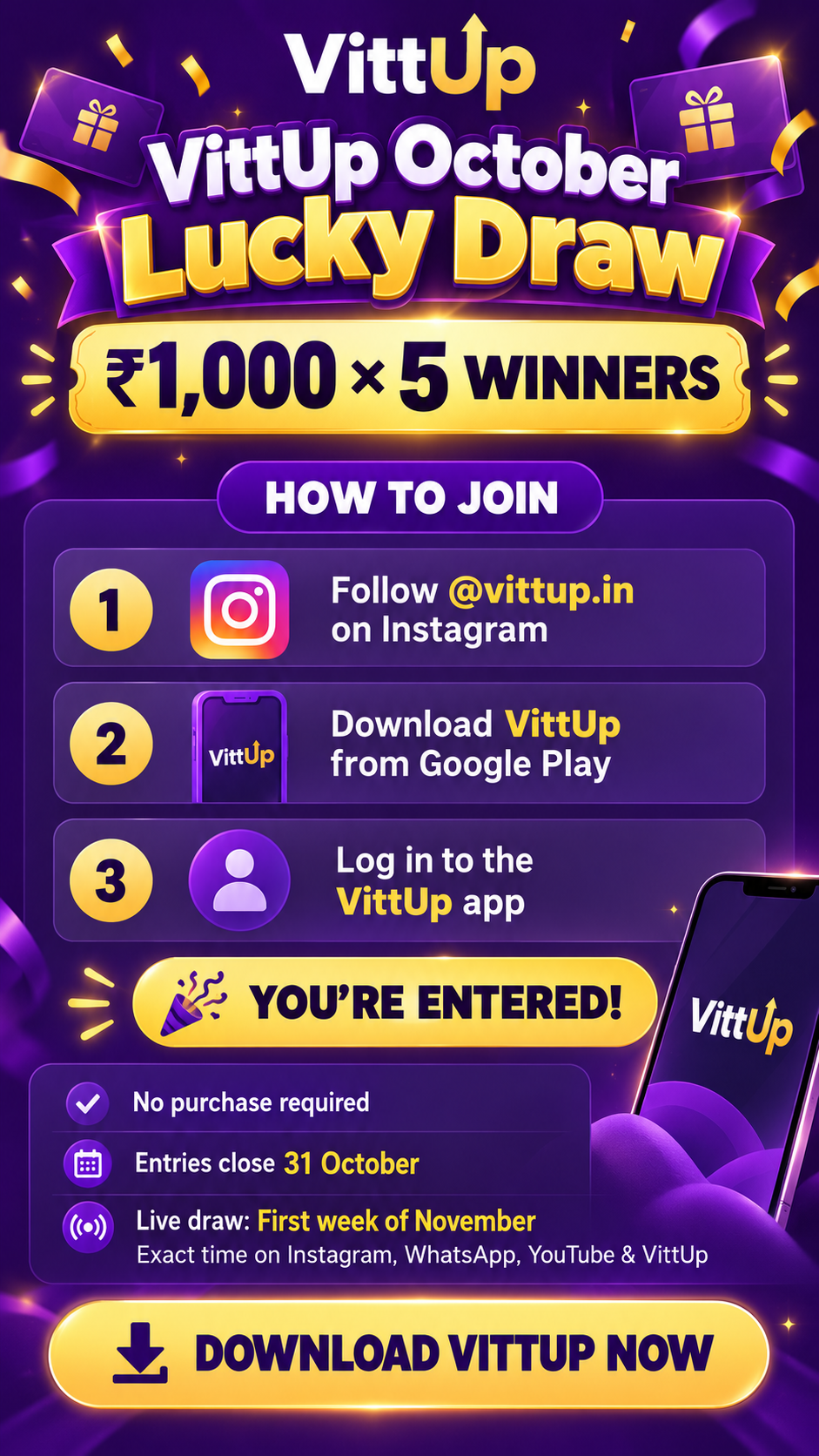 VittUp October lucky draw — follow, download and log in